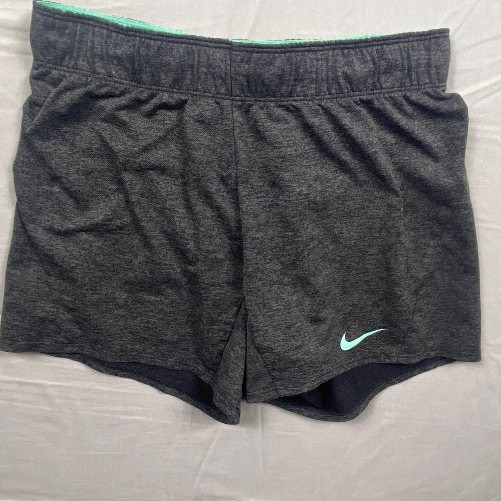 Nike Dri-FIT Womens XS Gray Heathered Running Shorts Mint Green‎ Waistband Logo